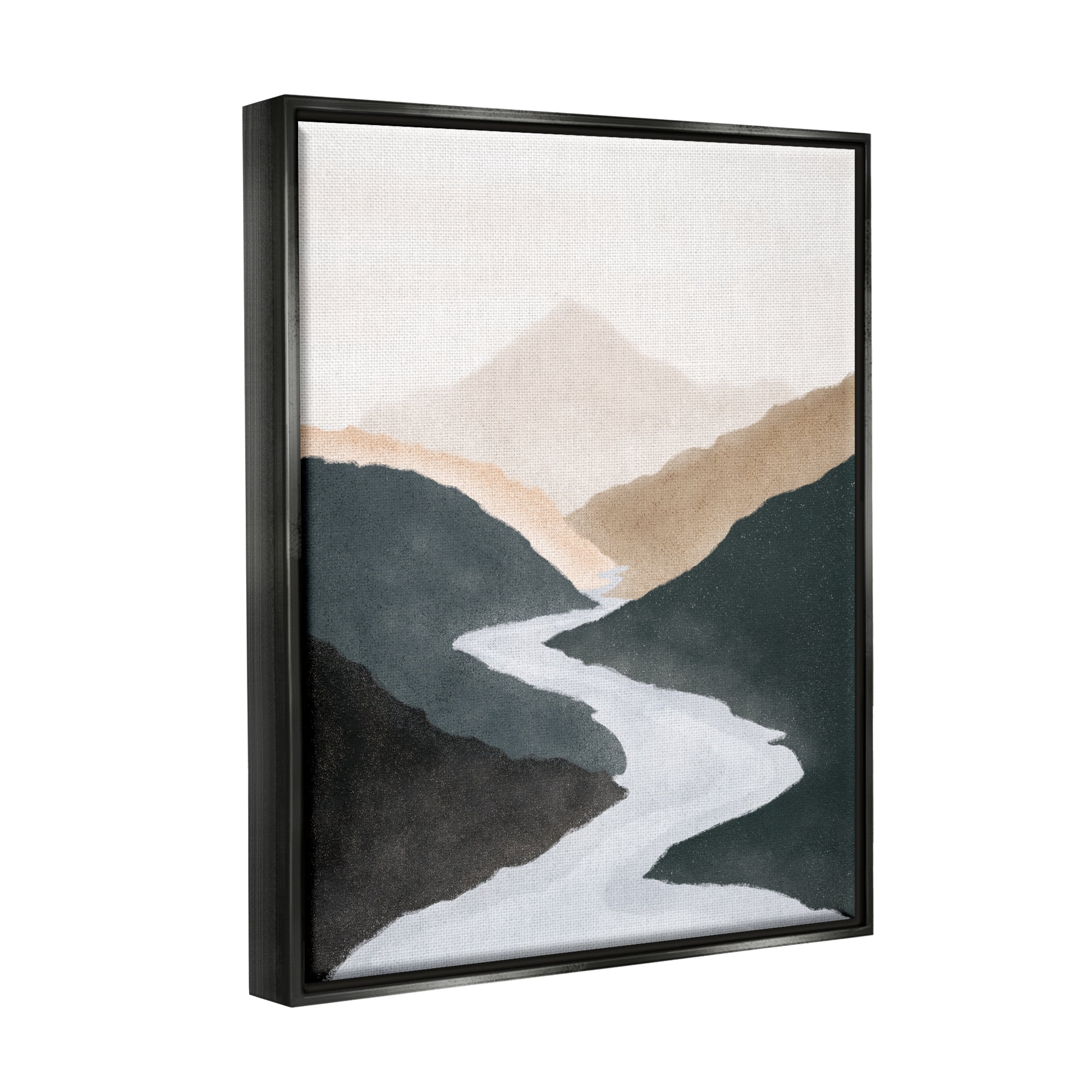Stupell Industries Flowing River Nature Landscape Foggy Distant Mountain Painting Jet Black Floating Framed Canvas Print Wall Art, Design by JJ Design House LLC