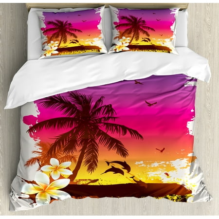 Luau King Size Duvet Cover Set Tropical Sunset In Retro