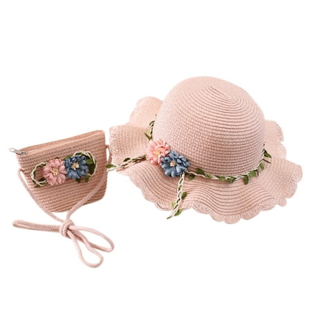 

Straw Hat Hat Sun + Sunscreen Sunshade Children Flower Straw Beach Girls Bag Kids Hat Kid Apron Chef Hat