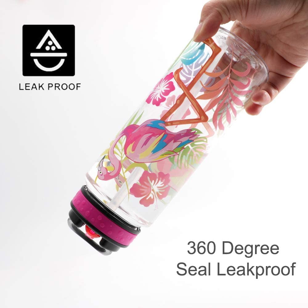Cute Water Bottle for School Kids Girls, BPA FREE Tritan & Leak Proof &  Easy Clean & Carry Handle, 23oz/ 680ml - Flamingo