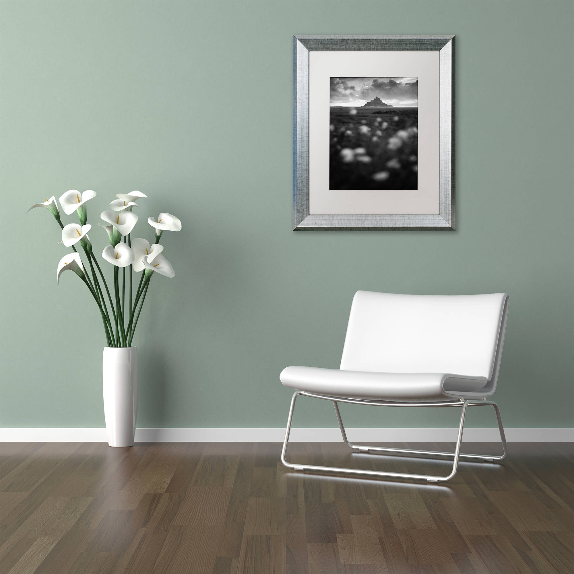 Trademark Fine Art "Mont Saint Michel" Canvas Art by Mathieu Rivrin, White Matte, Silver Frame