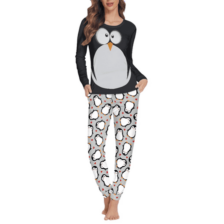 

Pzuqiu Soft Pajamas for Women Long Sleeve PJ Sweatpants with Pockets 2Pcs Indoor Clothing Sleepwear with Penguin Print Size 2XL Autumn Winter Outfits Leisure Yoga Sweatsuit Fit for All Season