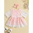 thumbnail image 3 of Coduop Toddler Baby Girl Princess Dresses,Half Sleeve Round Neck Lace Dress,with Headband, 3 of 9