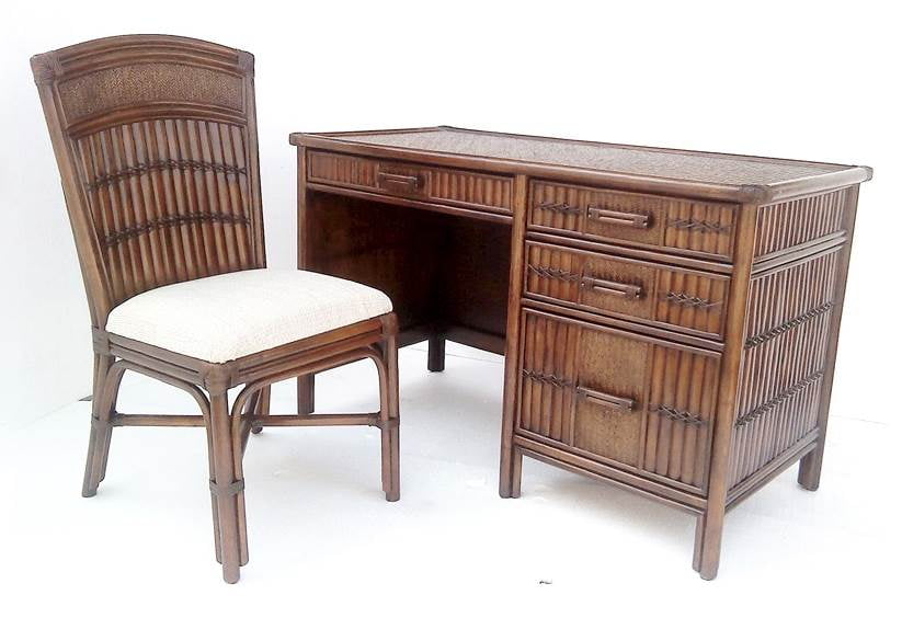 Polynesian 2 Pc Bamboo Desk Chair Set In Antique Finish