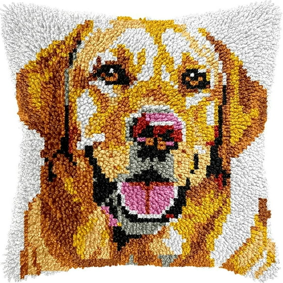 Labrador Latch Hook Pillow Kits DIY Pillowcase Cushtion Cover Crochet Hooking Pillow Making Kits with Color Pattern Canvas Crochet Hooking Kits Pillow 43x43cm(b287)