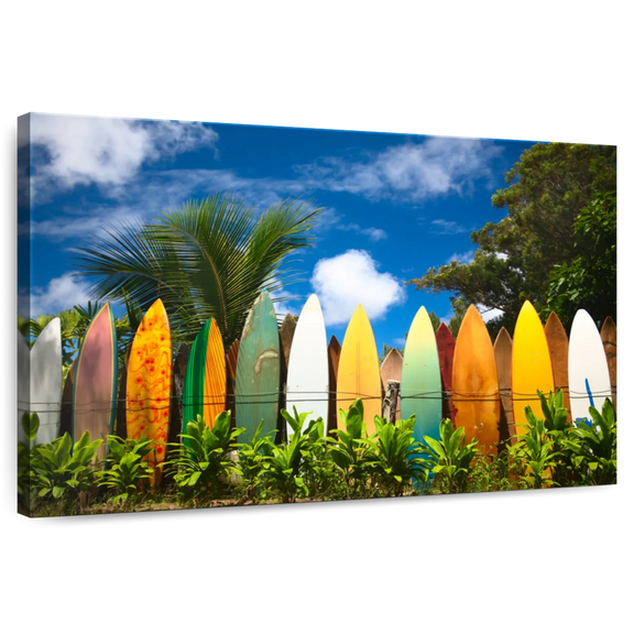 Elephant Stock Surfboard Row Wall Art - Horizontal Canvas Wall Art - Living Room Wall Decor - Hobbies And Lifestyle Canvas - Blue And Orange Decor - 12" x 8"
