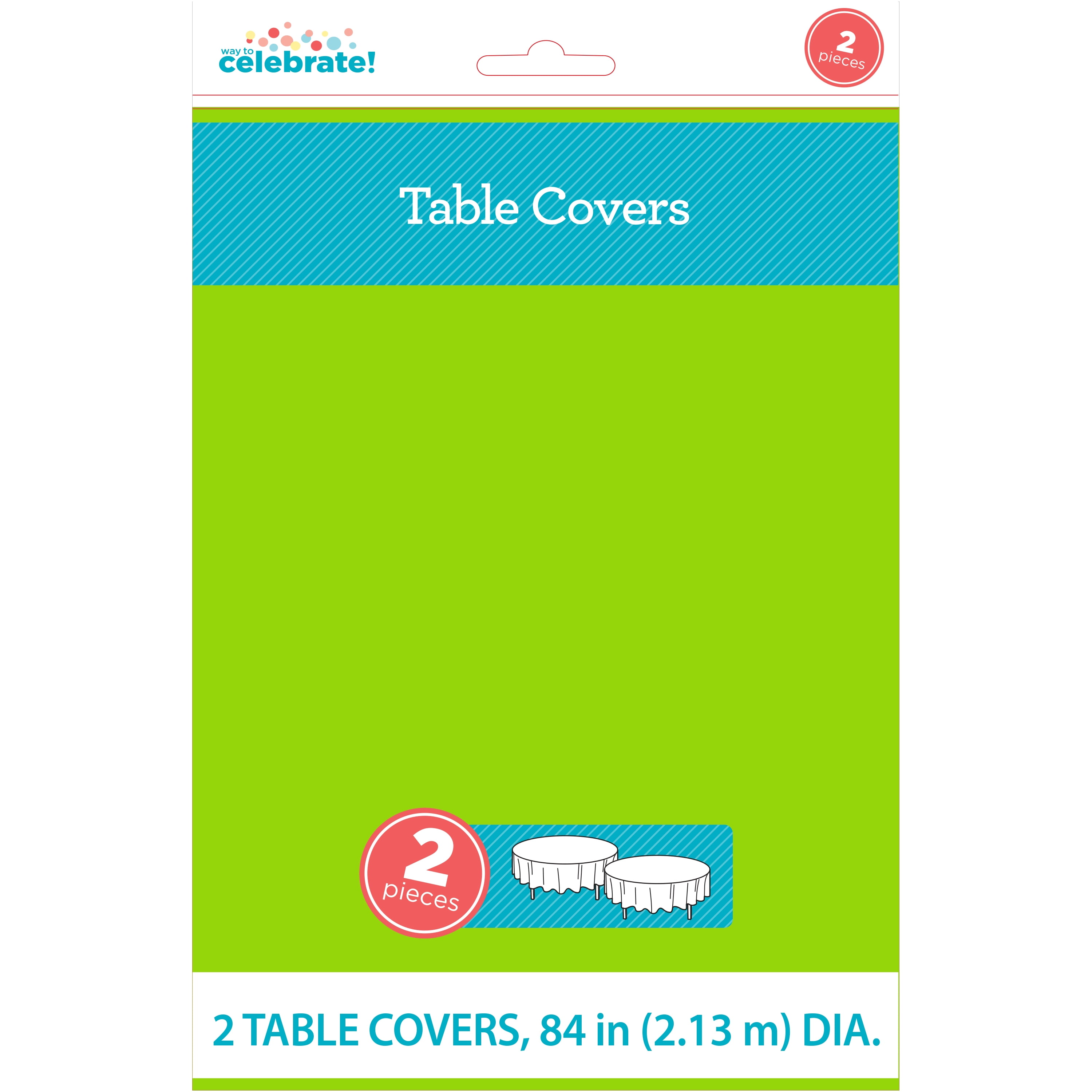 84" Round Plastic Solid Print Neon Green Tablecloths, 2 Count, by Way To Celebrate