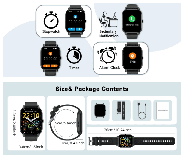 SupDevice Smart Watches for Women and Men, 1.85 in HD Silver Screen, Fitness Tracker, Heart Rate Monitor, Blue Silicone Band, New 1 Count