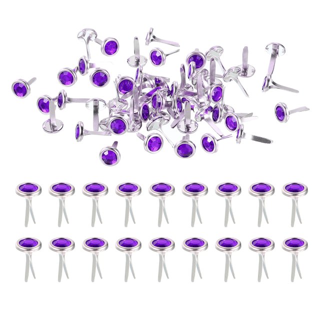 Unique Bargains Paper Fasteners, 0.5"x0.3" Mini Metal Rhinestone Round Head Fastener Split Pins for Craft, Dark Purple 100 Pcs