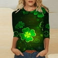 thumbnail image 2 of Luxalzxs 3/4 Length Sleeve Womens Tops Fashion Shamrock Clover Print T-Shirt Blouse Plus Size Round Neck Casual St Patricks Day Outfits, 2 of 5