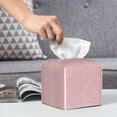 thumbnail image 5 of Uemuo Pink Stripes Tissue Box Cover Holder, Square with Bottom Belt - PVC Leather Decorative Organizer for Tabletop, Bathroom, Car, Office, 5 of 8