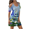 thumbnail image 2 of Wycnly Formal Dresses for Women Fashion Plus Size Beach Cold Shoulder Tunic Tshirt Strap Dresses Short Sleeve Round Neck Floral 2024 Summer Mini Dress Blue XXL, 2 of 5