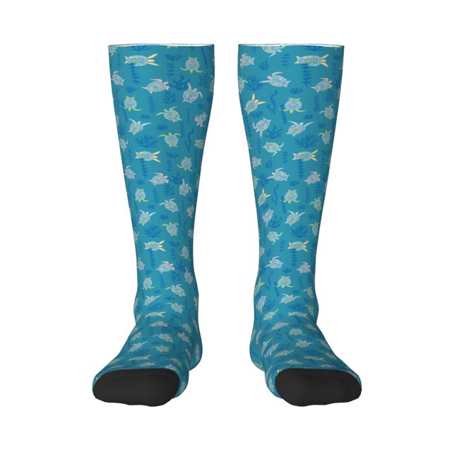Fotbe Sea Turtle Calcetas Divertidas Estampadas para Hombre y Mujer, Calcetas de Algodón hasta la Rodilla para Caminar, Correr, Enfermería y Embarazo