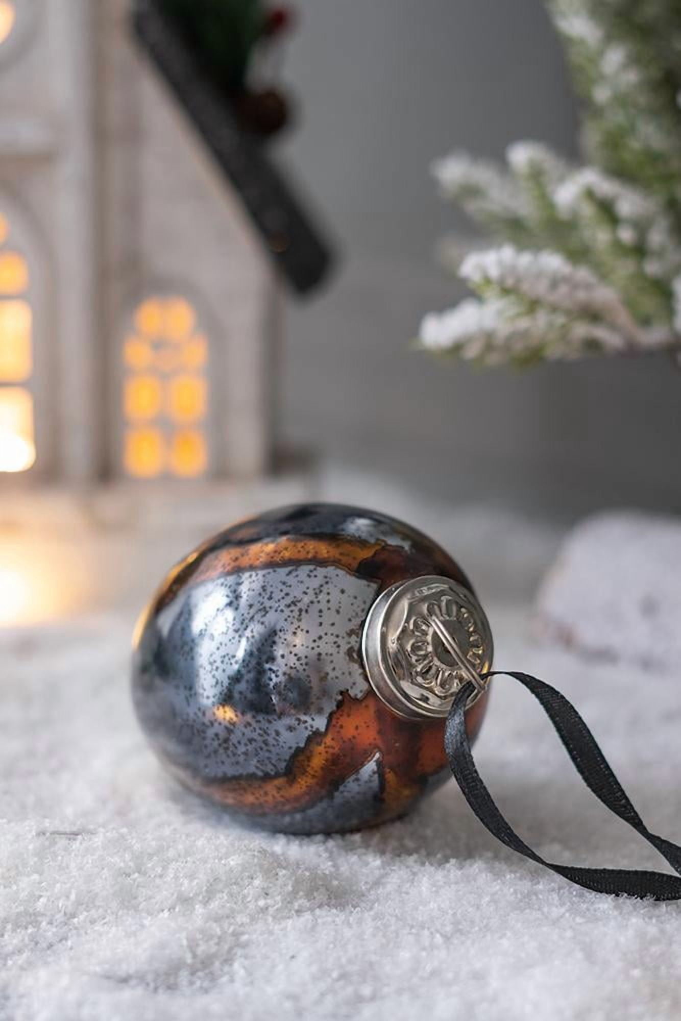 Black and Gold Glass Christmas Ball Ornament Set with Brass Cap Speckled Finish Tree Garland Decor
