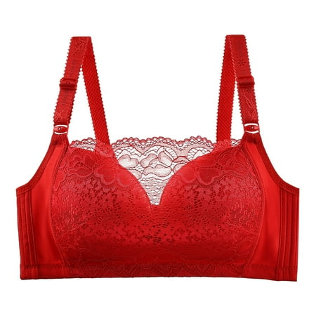 

CLZOUD Comfort Everyday Bra Red Women s Spring and Summer Anti Glare Large Size Gathered To Against Sagging without Steel Ring Bra M