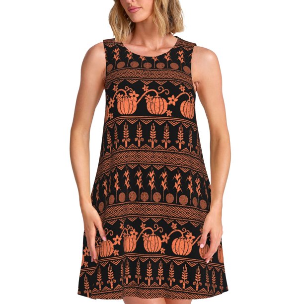 Disketp Vintage Pumpkin Pattern para Vestido sin Mangas para Mujeres, Vestidos de Verano para Mujeres, Casual y Holgado para la Playa