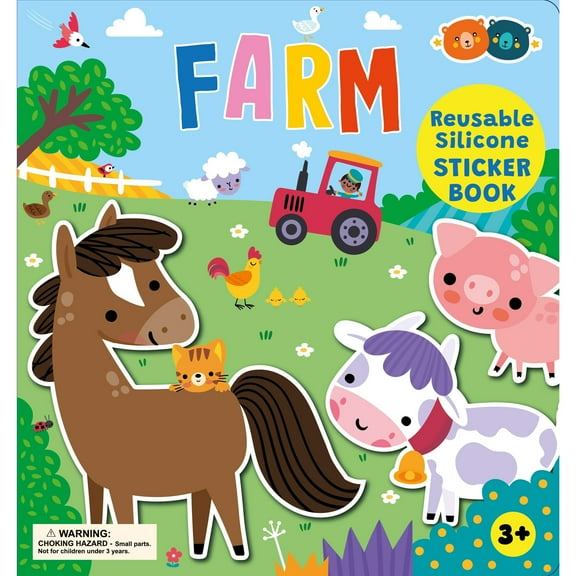 Buddy & Barney: Reusable Silicone Sticker Book - Farm - Interactive Activity, Mix & Match Barnyard Scenes, Waterproof Spiralbound Storybook, Kids 3 