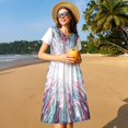 thumbnail image 4 of Goofa Blue Swirl Fireworks Pattern Women Summer Short Sleeve Midi Dress with Pockets Casual Aline Flowy Tshirt Dress Vocation Beach Sundress, 4 of 6