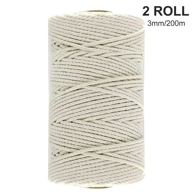 fastboy Cotton Rope Handicraft DIY Cotton Cord Weaving Crafting Braiding Rope Thread, 3mm, 200m, 2 Rolls