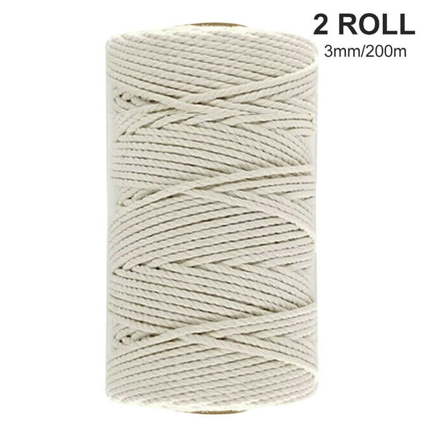 Bewildely Cuerda de algodón artesanal, cordón de algodón DIY, tejido, artesanía, hilo de cuerda trenzado Artesanía 2 uds 3mm * 200M