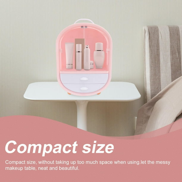 Houderco 1Ud Caja De Almacenamiento Para Cosméticos Rosa Con Estante Y De Puertas Dobles