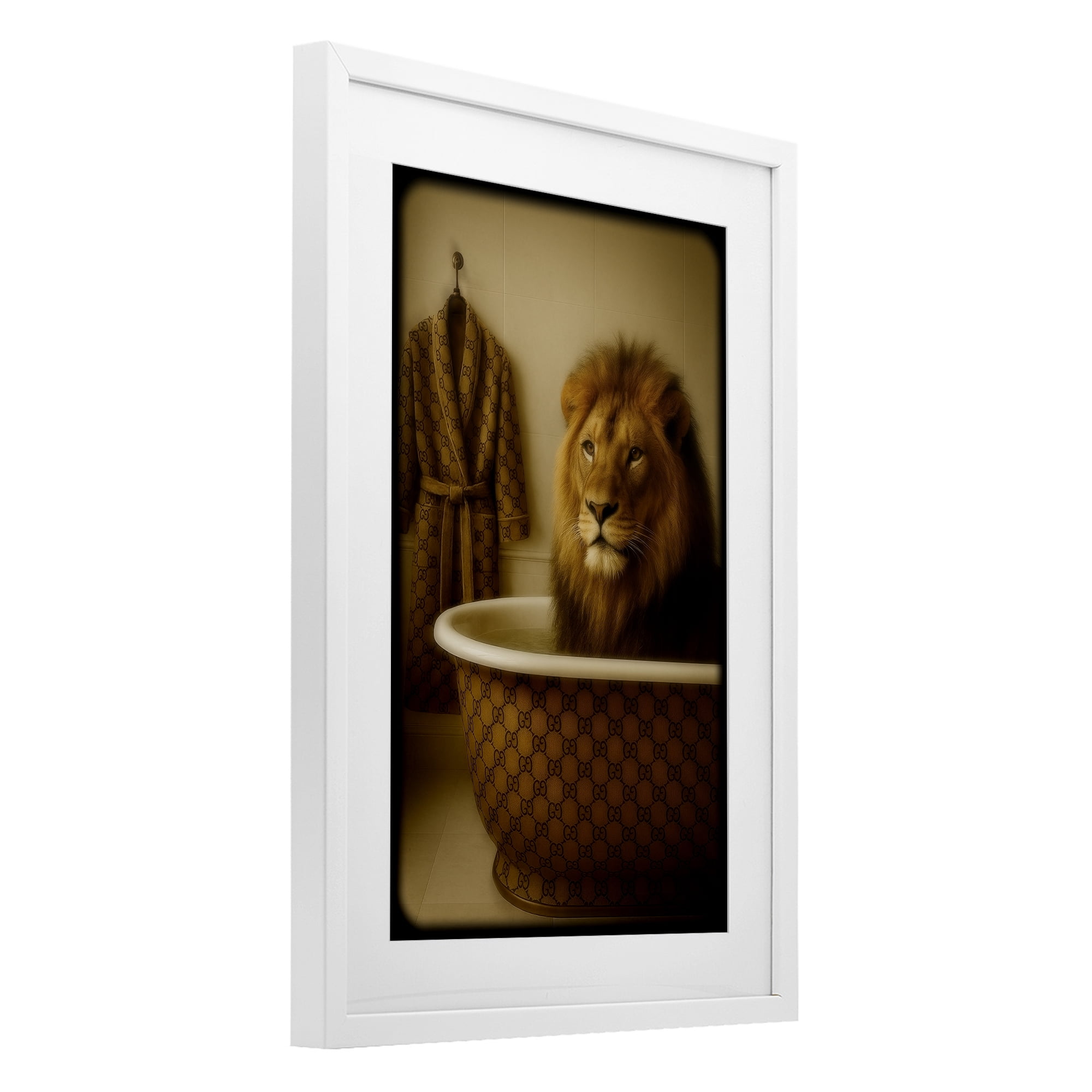 Stupell Industries Couture Lion in Luxury Tub White Framed Print Under Glass, design by Grotto Studios