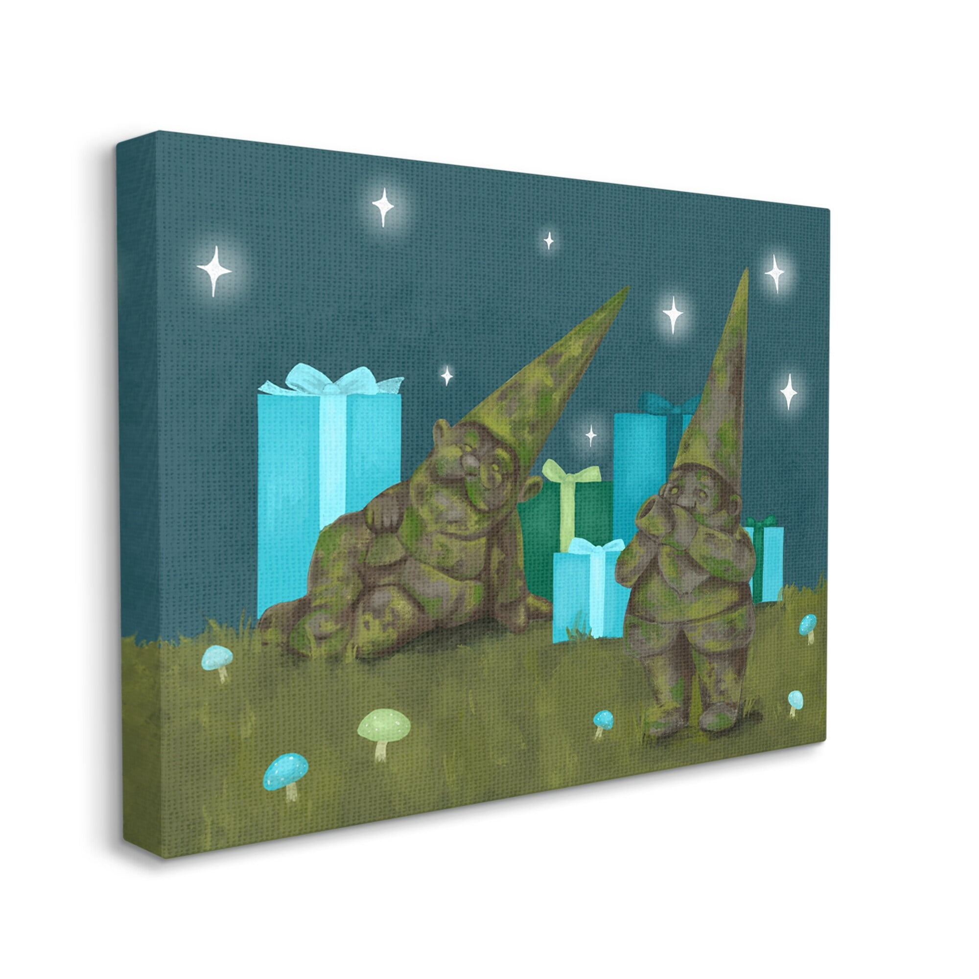 Festive Mossy Garden Gnomes Grassland Christmas Gifts Fairy Tales & Fantasy Painting Gallery-Wrapped Canvas Print Wall Art