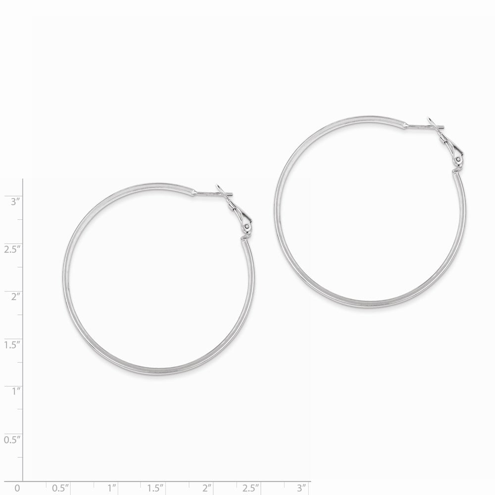Sterling Silver Rhodium Plated Hinged Earrings - 4.0 Grams - Measures 51x51mm Wide 1.5mm Thick