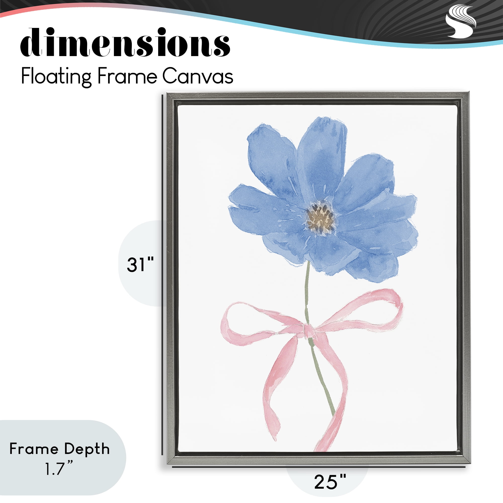 Stupell Industries Blue Bow Bloom Gray Framed Floater Canvas Wall Art, design by Lucille Price