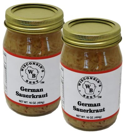 Wisconsin's Best German Sauerkraut, 16 Oz Jar, 2 Ct. Infused with carraway seeds in a mellow kraut. Deliciousness! Add Condiments and Toppers to all your favorites