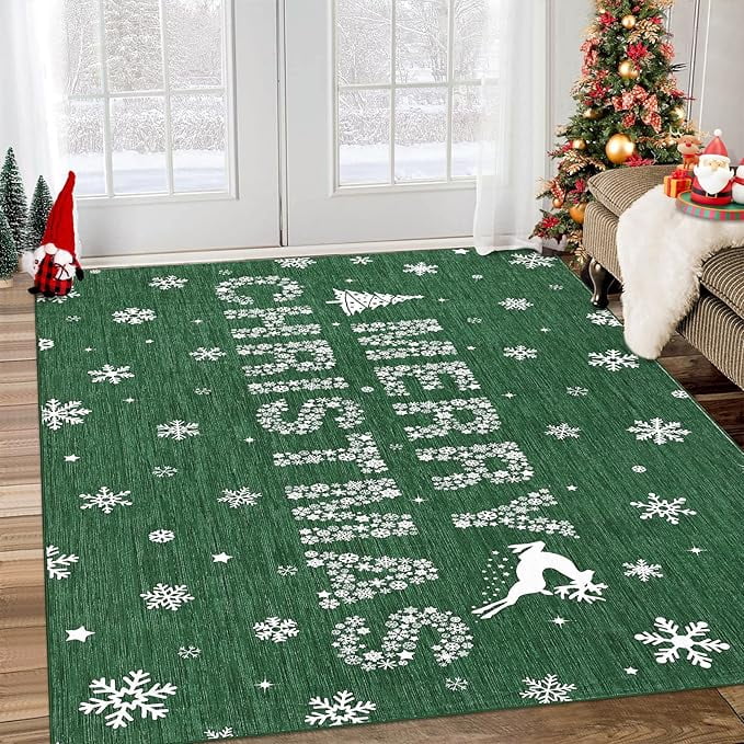 Merry Christmas Welcome Mat Outdoor Coir Doormat, with Heavy-Duty PVC Backing, Kitchen Rugs and Mats Washable Non-Skid Kitchen Mats Christmas Decorative Runner Rugs for Outdoor/Indoor Uses 6'x9'