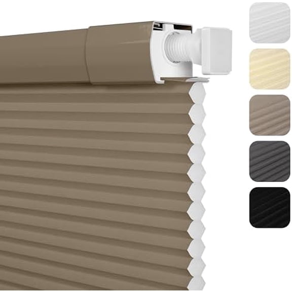 No Drill No Tools Light Filtering Cellular Shades Cordless Honeycomb Blinds Pull Down Window Blinds Easy to Install for Windows Thermal Insulated Noise Reduction,Brown,22" W x 56" H
