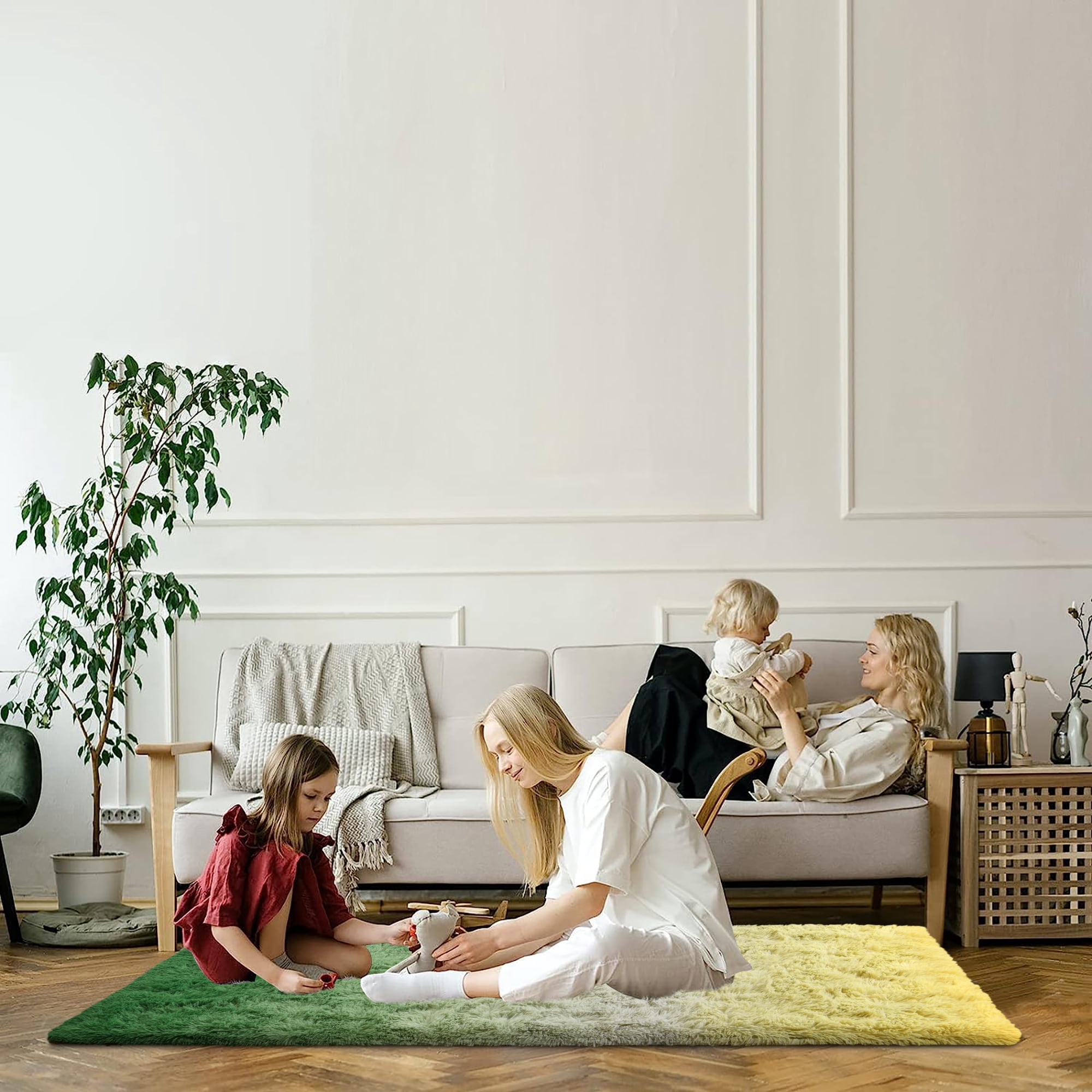 Noahas Fluffy Area Rugs Modern Soft Shaggy Yellow and Green Area Rug, 5' x 8', Anti-Slip Bottom