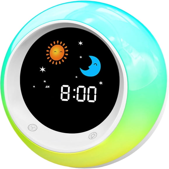 FiveHome - Kids Alarm Clock, Sleep Training Clock with Sun and Moon, Sleep Sound Machine, Night Light Timer, OK Wake Up Clock for Kids Kids