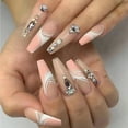 thumbnail image 3 of 24 uds. de parches de uñas trapezoidales con pedrería de color coral, con pegamento, para mujeres y niñas, 1 ml, 3 of 5