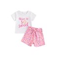 thumbnail image 2 of Musuos Little Girls Summer 2PCS Sets 18M-6Y Short Sleeve Letter Donut Embroidery T-shirt Belted Shorts Sets Birthday Clothes, 2 of 10