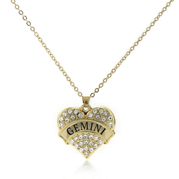 Gemini Zodiac Gold Pave Heart Charm Necklace