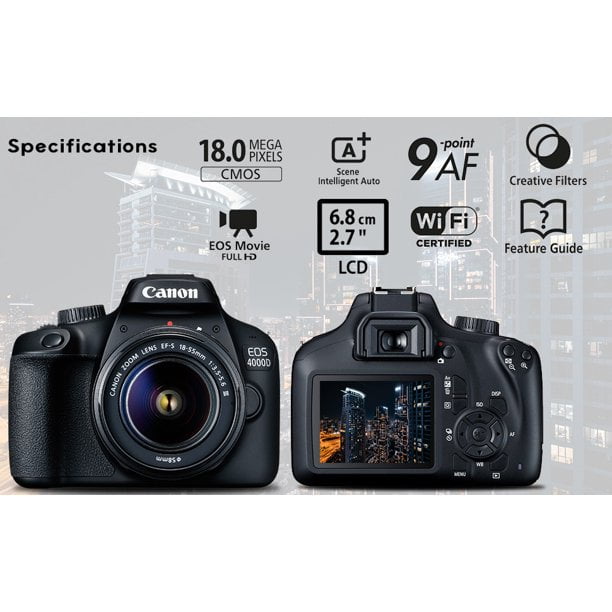  Canon EOS Rebel T100 DSLR Camera with EF-S 18-55mm f/3.5-5.6  III Lens, 18MP APS-C CMOS Sensor, Built-in Wi-Fi, Optical Viewfinder,  Impressive Images & Full HD Videos, Includes 32GB SD Card 