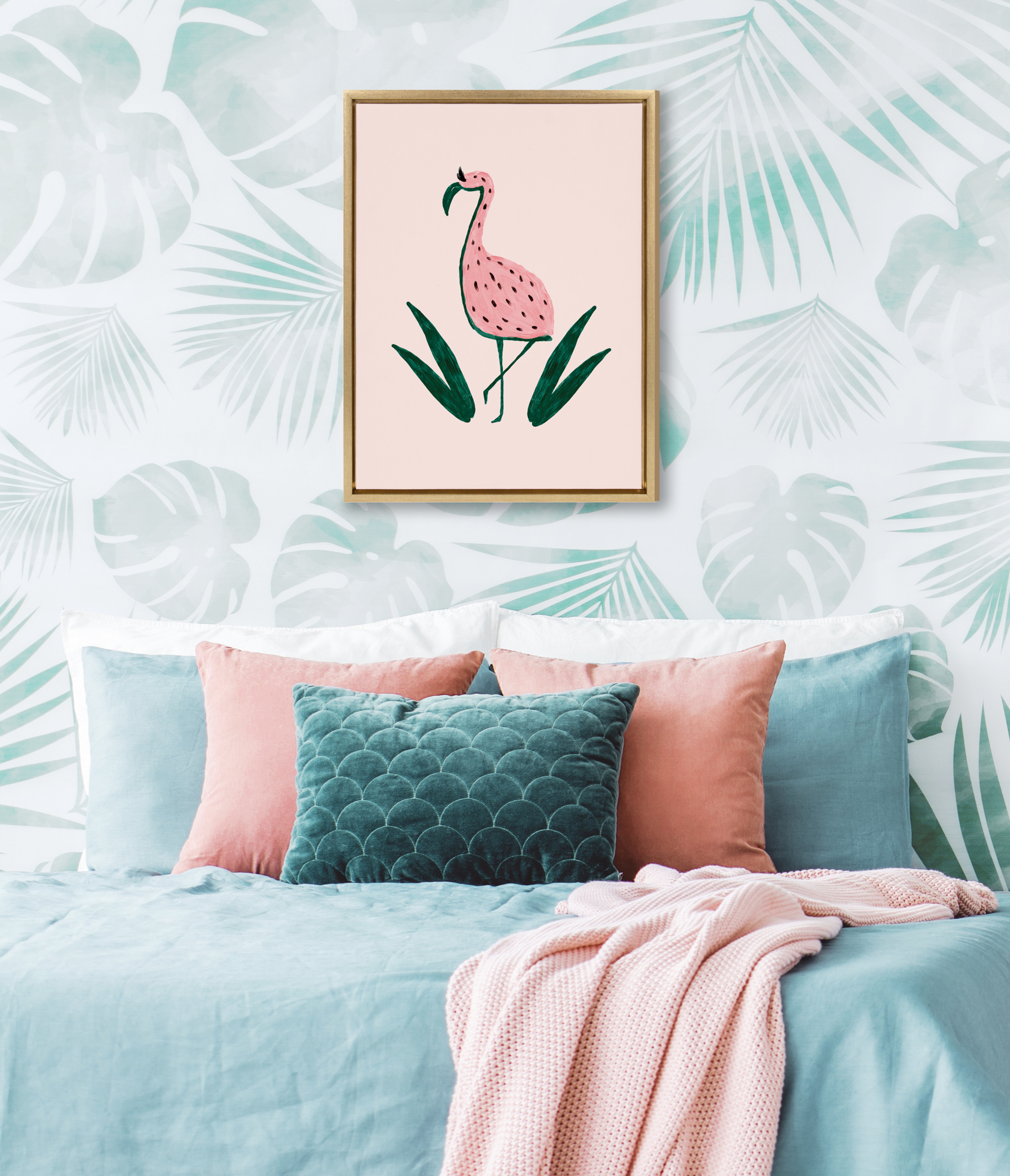 DesignOvation Sylvie Flamingo Watermelon Framed Canvas Wall Art By Kendra  Dandy, 18x24 Gold