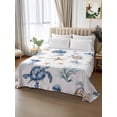 thumbnail image 3 of Full Size Flat Sheet Only, Blue Brown Coastal Soft Brushed Microfiber Bed Sheets, Nautical Summer Beach Sea Turtle Hotel Quality Breathable Bedding Top Sheet, Easy Care, 66"x102", 3 of 9