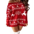 thumbnail image 1 of Femmes Chandail de Noël Robe Manches Longues Pull en Maille Épaule, 1 of 6