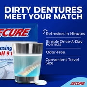 Secure Daily Cleansing Tablets, Fights Odors, Stains & Germs - For all Dentures Devices - 32 Tablets (1 Pack)
