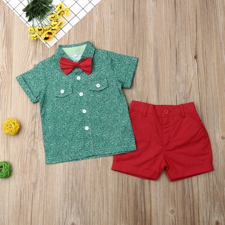 Toddler Kids Boy Gentleman Outfits Clothes Formal Tie Shirt Tops+Shorts ...