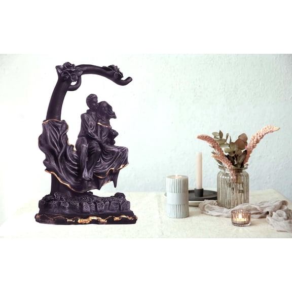 Zig Zag Romantic Couple Sitting on Tree Idol Statue for Showpiece,Gift for Couples, Valentine's Day, Home Decor Living Room Office Bookshelf Bedroom (Black, Size- 8 Inches)