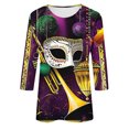 thumbnail image 5 of Cavosen Carnival 3/4 Sleeve Tops for Women Dressy Mardi Gras Shiny Mask Graphic Print Shirts Round Neck Party Festival Tops Loose Stylish Holiday Blouse Party Funny Tees M, 5 of 5