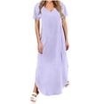 thumbnail image 2 of TIMIFIS Robe d'Été à Manches Courtes pour Femme, Couleur Unie, Col en V, Robe Maxi, Vacances, Plage, Robes Soleil avec Poches, 2 of 6