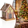 thumbnail image 2 of BinKFF 4.7 Inch Lighted Brown & White Gingerbread House - Decorative Elegant Light Up Faux Candy Christmas Village House Tabletop Decoration w/Timer Xmas Home Decor, 2 of 9