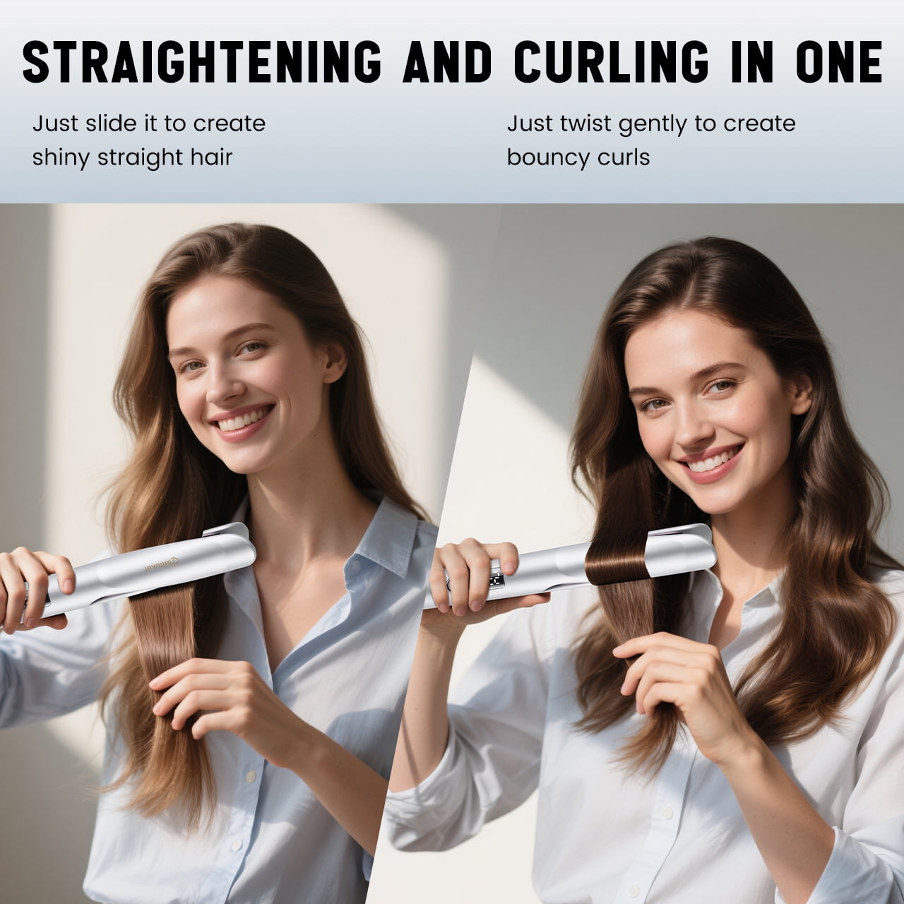 HATTEKER Professional 2-in-1 Curling & Straightening Iron - Hair Straightener - Curling Iron - 11 Temperature Settings - Auto Shut-off - Silver