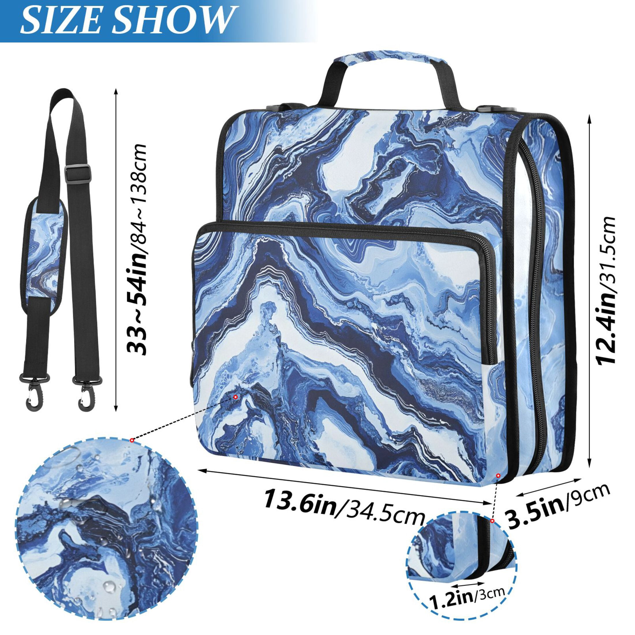 3 Ring Zipper Binder with Shoulder Strap Waterproof Trapper Keeper 2 Inch D-Ring 500 Sheets Capacity Blue Black White Marble