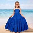 thumbnail image 2 of HXWCHs Robe Scintillante Élégante Robe Décontractée de Vacances pour Filles avec Ourlet à Volants Texturé Uni et Détail Nœud Décoratif Bleu 7-8 Ans, 2 of 7